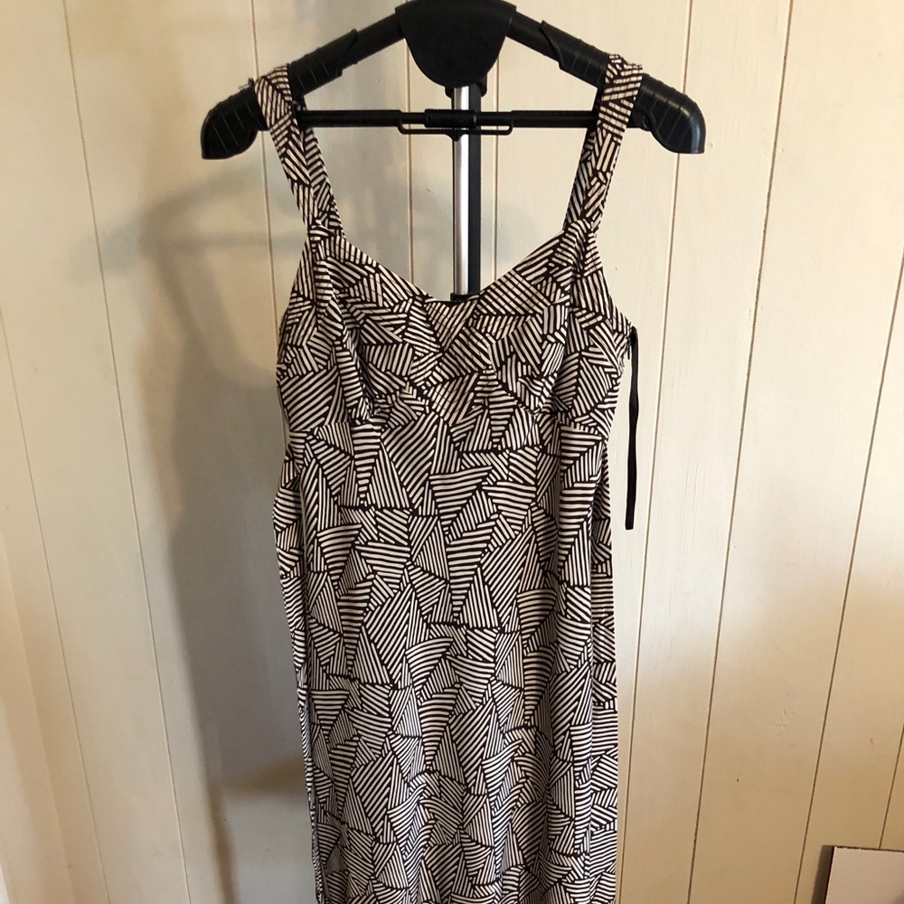 Ann Taylor - 6p - brown/white lined dress